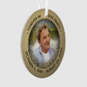 Any Text 2 Photo Memorial Black and Gold Faux Foil Ornament (Front)