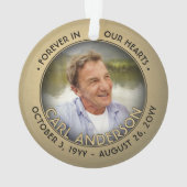 Any Text 2 Photo Memorial Black and Gold Faux Foil Ornament (Back)