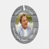Any Text 2 Photo Memorial Elegant Faux Gray Wood Metal Ornament (Front Left)