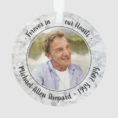 Any Text 2 Photo Memorial Elegant Faux Marble Ornament (Back)