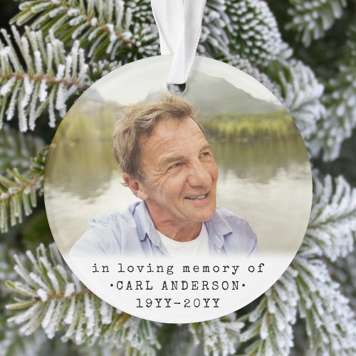 Any Text 2 Photo Memorial Simple Black and White Ornament