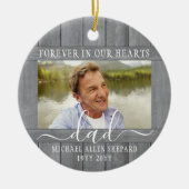 Any Text 2 Photo Memorial Simple Gray Faux Wood Ceramic Ornament (Front)