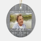 Any Text 2 Photo Memorial Simple Gray Faux Wood Ceramic Ornament (Left)