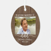 Any Text 2 Photo Memorial Simple Rustic Faux Wood Metal Ornament (Front Left)