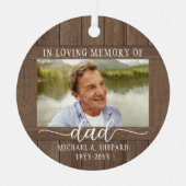 Any Text 2 Photo Memorial Simple Rustic Faux Wood Metal Ornament (Front)