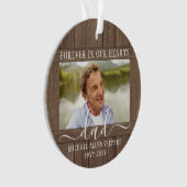 Any Text 2 Photo Memorial Simple Rustic Faux Wood Ornament (Front)