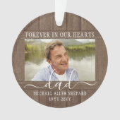 Any Text 2 Photo Memorial Simple Rustic Faux Wood Ornament (Front)