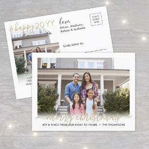 Any Text 2 Photo Merry Xmas & Happy New Year Gold Holiday Postcard