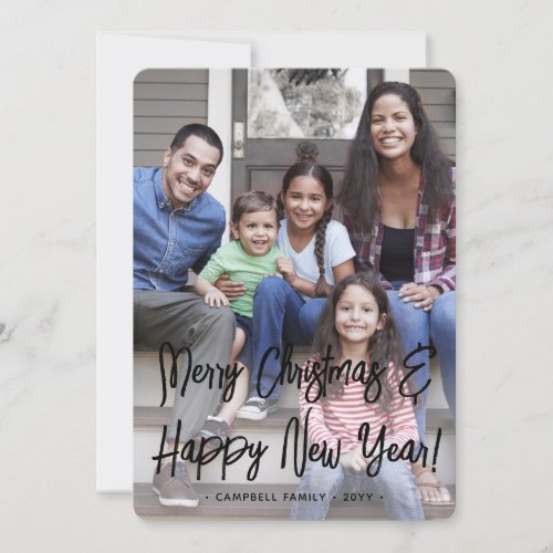Any Text 2 Photo Simple Black Brush Script Overlay Holiday Card