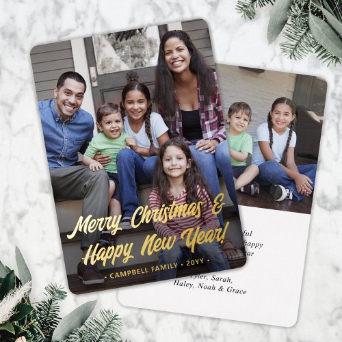 Any Text 2 Photo Simple Script Typography Overlay Foil Holiday Card