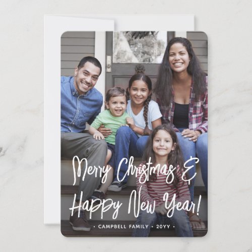 Any Text 2 Photo Simple White Brush Script Overlay Holiday Card