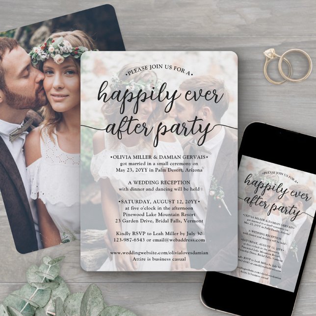 Any Text 2 Photo Wedding Happily Ever After Party Invitation (Creator Uploaded)