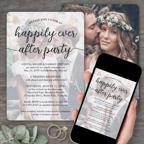 Any Text 2 Photo Wedding Happily Ever After Party Invitation