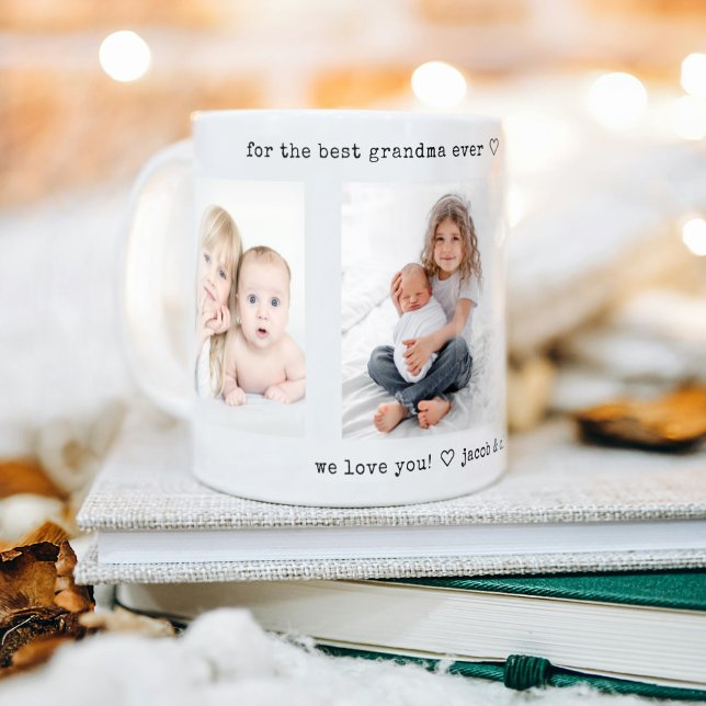 Any Text 3 Photo Collage Modern Minimal Keepsake Coffee Mug (Creator Uploaded)