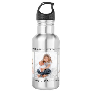 Any Text 3 Photo Collage Modern Minimal Keepsake Stainless Steel Water Bottle