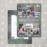 Any Text 4 Photo Collage & Captions Wood and Pine Holiday Card<br><div class="desc">Send stylish joyful greetings and share your favorite pictures with a custom four photo collage holiday card. All text on this template is simple to customize to include any wording, such as Merry Christmas, Happy Holidays, Seasons Greetings, New Year Cheers etc. (IMAGE PLACEMENT TIP: An easy way to center a...</div>