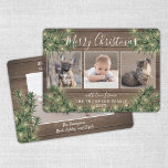 Any Text 4 Photo Rustic Wood Pine & String Lights Holiday Card<br><div class="desc">Send joyful greetings and share four of your favorite pictures with a stylish photo collage holiday card. All text on this template is simple to customize to include any wording, such as Merry Christmas, Happy Holidays, Seasons Greetings, New Year Cheers etc. (IMAGE PLACEMENT TIP: An easy way to center a...</div>