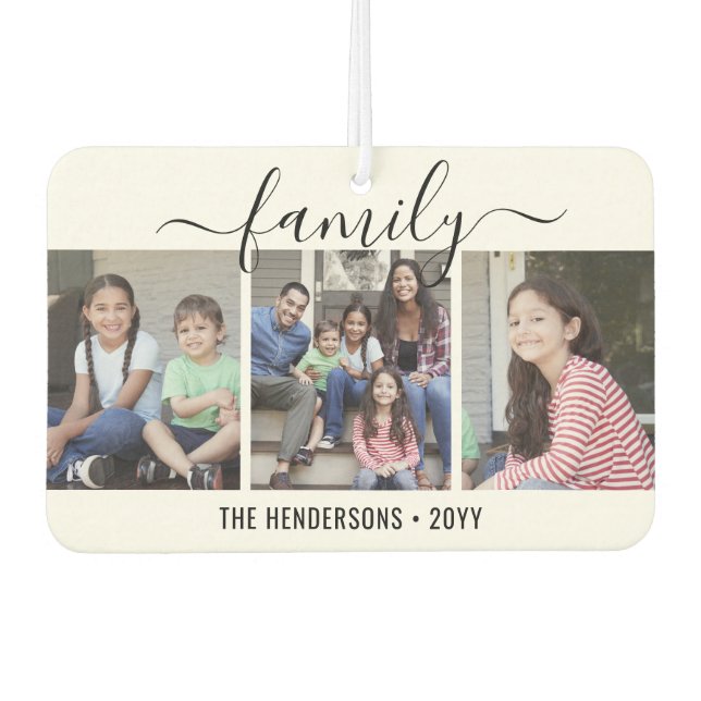 Any Text 4 Photo Script Family Black and White Air Freshener (Front)