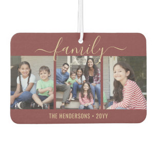 Any Text 4 Photo Script Family Burgundy and Gold Air Freshener
