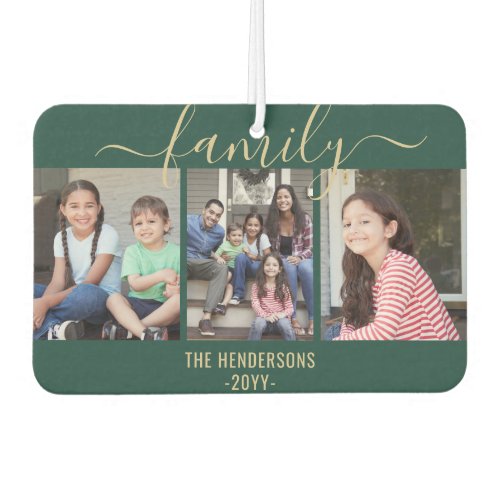 Any Text 4 Photo Script Family Green  Gold Heart Air Freshener