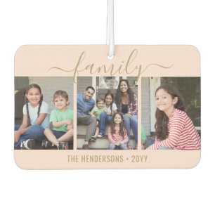 Any Text 4 Photo Script Family Pink & Gold Heart Air Freshener