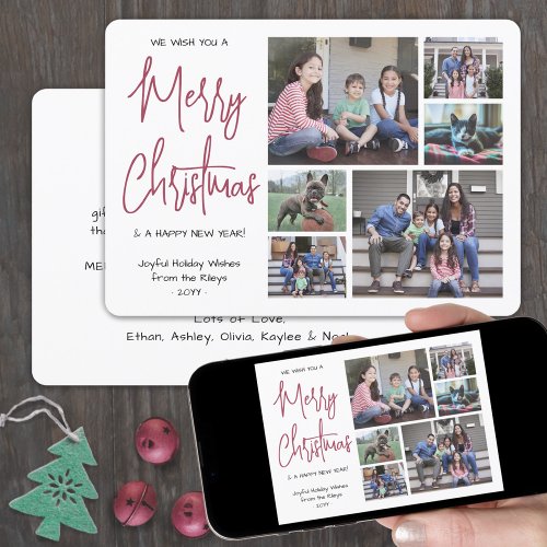 Any Text 6 Photo We Wish You a Merry Christmas Red Holiday Card