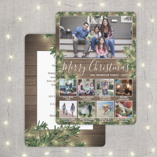 Any Text 9 Photos & Captions   Lights, Wood & Pine Holiday Card