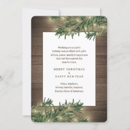 Any Text 9 Photos & Captions • Wood, Pine & Lights Holiday Card | Zazzle