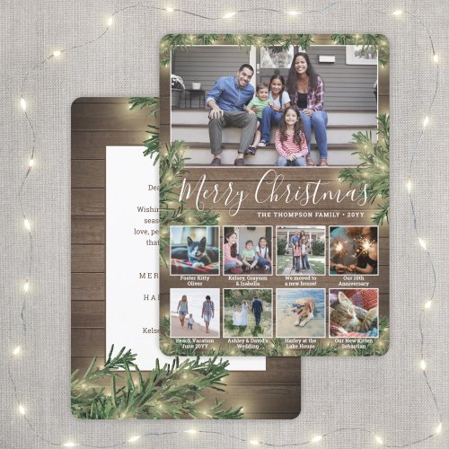 Any Text 9 Photos  Captions  Wood Pine  Lights Holiday Card