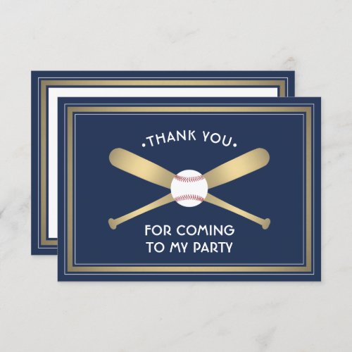 Any Text Baseball Theme Party Navy Blue White Gold Thank You Card