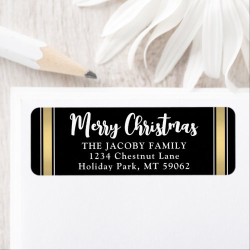 Any Text Black and Gold Christmas Return Address Label