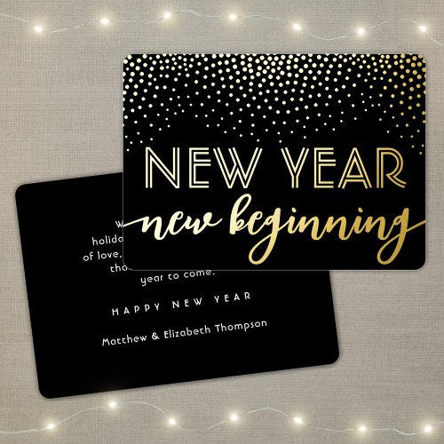 Any Text Black New Year New Beginning Confetti Foil Holiday Card