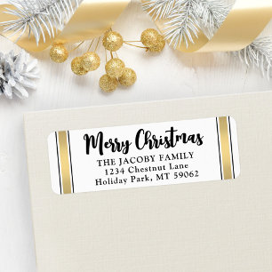 Any Text Black White Gold Christmas Return Address Label