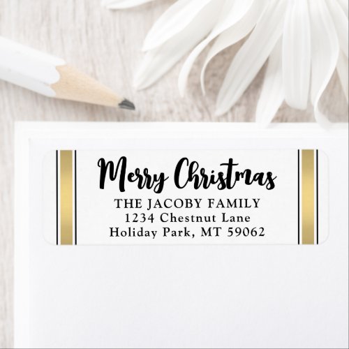 Any Text Black White Gold Christmas Return Address Label