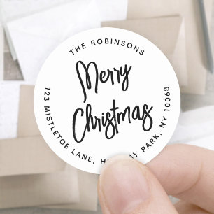 Any Text Brushed Script Return Address Christmas Classic Round Sticker
