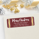 Any Text Burgundy & Gold Christmas Return Address Label<br><div class="desc">Add a festive finishing touch to holiday card envelopes with customized burgundy, gold and white return address labels. All text on this template is simple to personalize with any wording, such as Merry Christmas, Happy Holidays, Seasons Greetings, or Happy New Year. As an option, change the greeting to your name...</div>