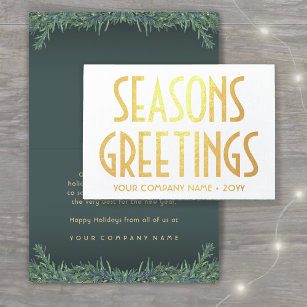 Any Text Business Holiday No Logo Green Gold Pine Foil Card