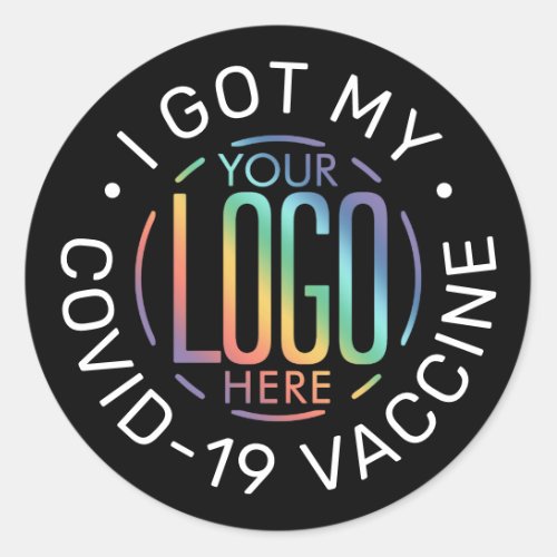 Any Text Business Logo Covid_19 Vaccination Black Classic Round Sticker
