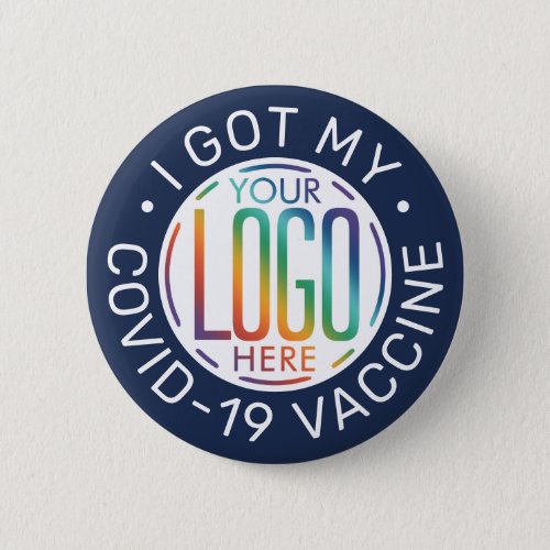 Any Text Business Logo Covid Vaccine Navy Blue Button