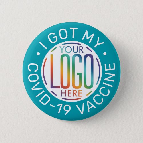 Any Text Business Logo Covid Vaccine Teal Blue Button