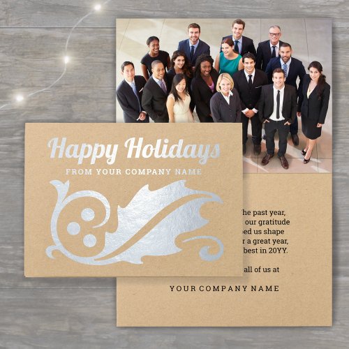 Any Text Business Photo Happy Holidays Corporate Foil Card