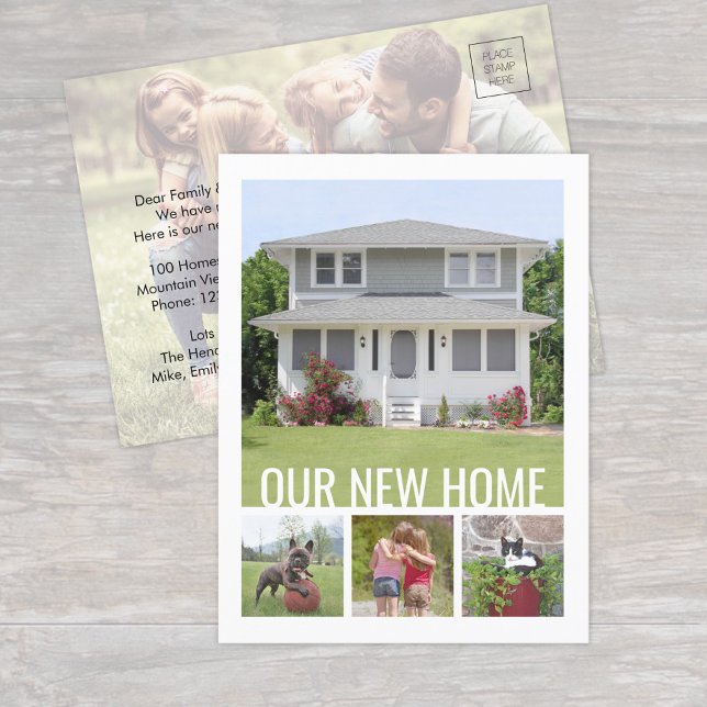 Any Text Change of Address 5 Photo Collage Moving Announcement Postcard (Creator Uploaded)