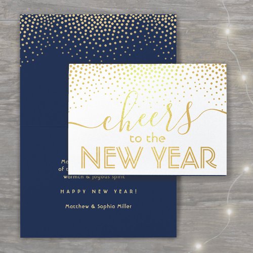 Any Text Cheers to the New Year Navy Gold Real Foil Card