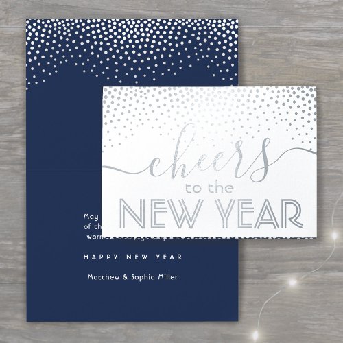 Any Text Cheers to the New Year Navy Silver Real Foil Card