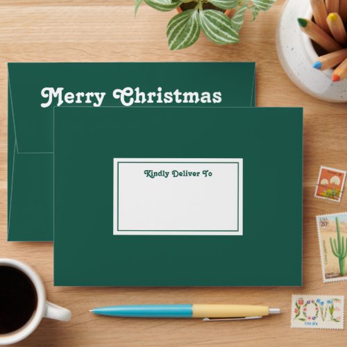 Any Text Chic Retro Return Address Green Christmas Envelope