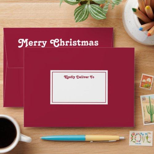 Any Text Chic Retro Return Address Red Christmas Envelope