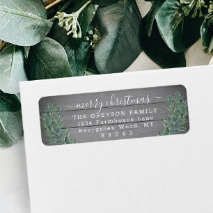 Any Text Christmas Greenery & Wood Return Address Label