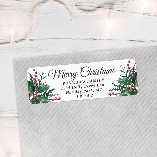 Any Text Christmas Holly & Berries Return Address Label (Creator Uploaded)
