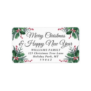 Any Text Christmas Holly Greenery Return Address Label