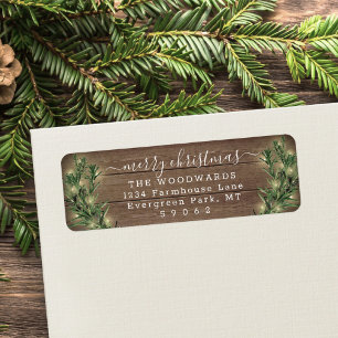 Any Text Christmas Lights & Wood Return Address Label